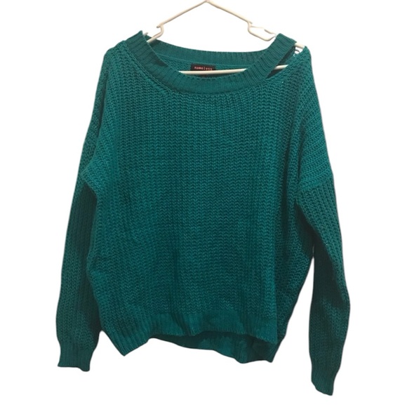 Swoop Neck Teal Sweater - Picture 11 of 12